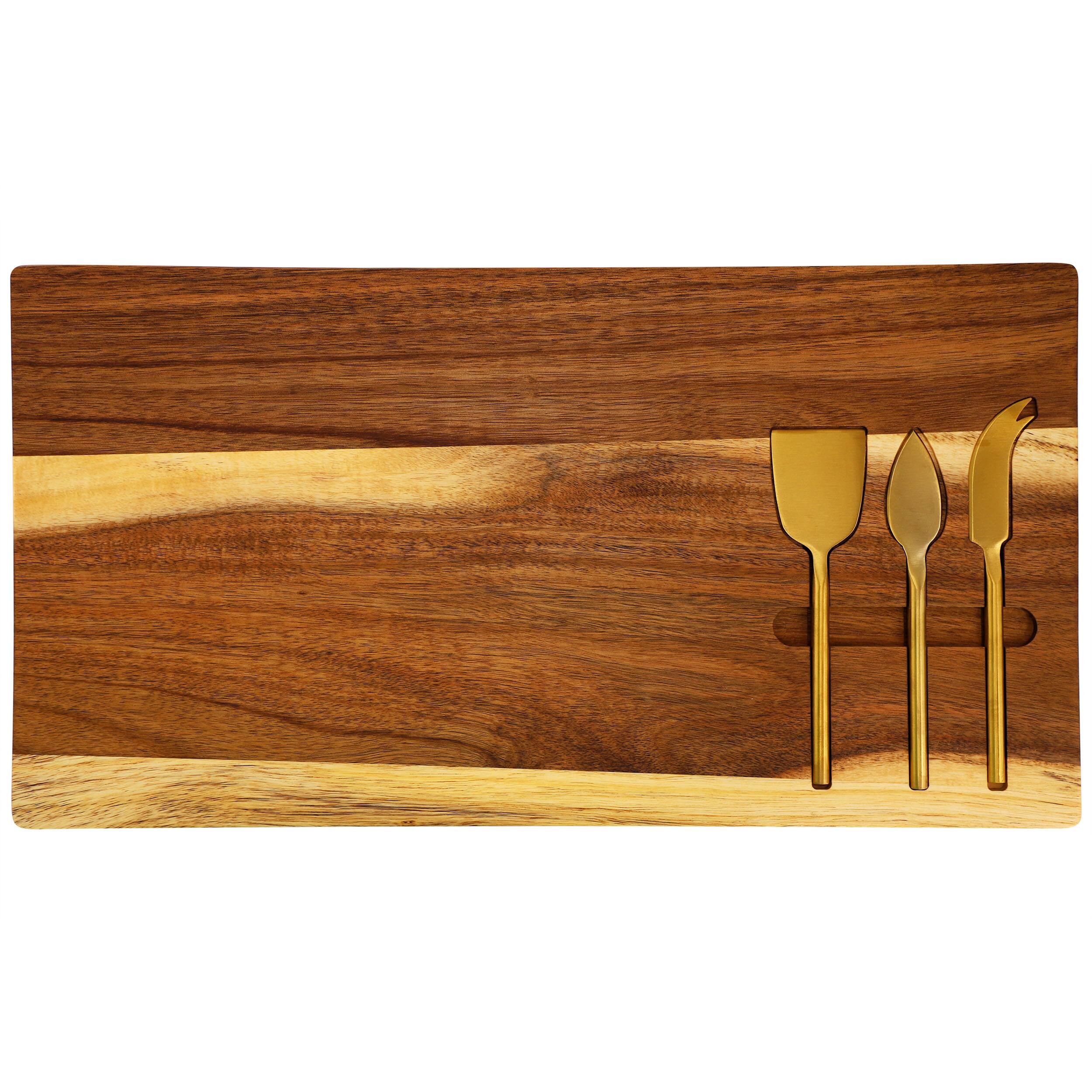 Alt View 1. MegaChef - MegaChef 21 x 11 Inch Acacia Wood Cheese Board with 3 Piece Knife  Set - Brown.