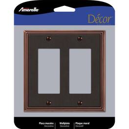AMERELLE - Imperial Bead Aged 2 gang Die-Cast Metal Decorator Wall Plate 1 pk - Bronze