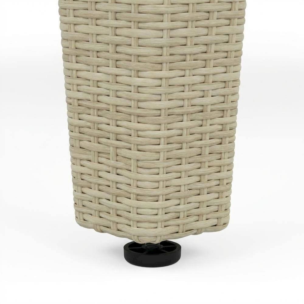 Front. Outdoor Escape - Rectangle PE Wicker Dining Table with Glass Top for Outdoor Patio - Natural Linen.