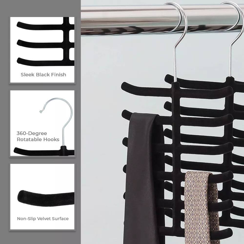 Sleek Black Finish  
360-Degree Rotatable Hooks  
Non-Slip Velvet Surface