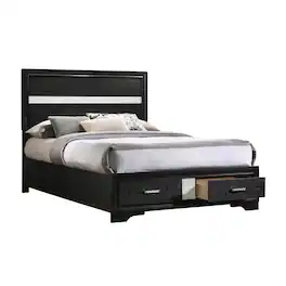 Manhattan Lane - Vino Full Size Panel Bed with 2 Storage Drawers, Acrylic Glitter - Black/Silver