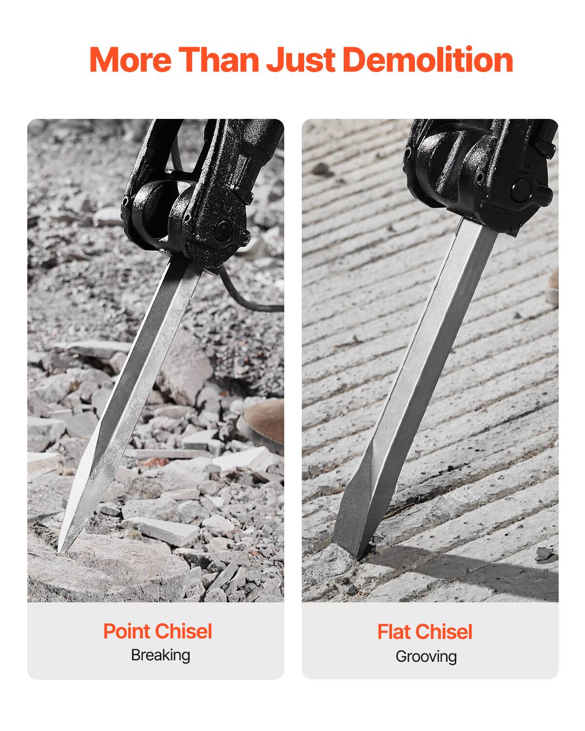 More Than Just Demolition

Point Chisel
Breaking

Flat Chisel
Grooving