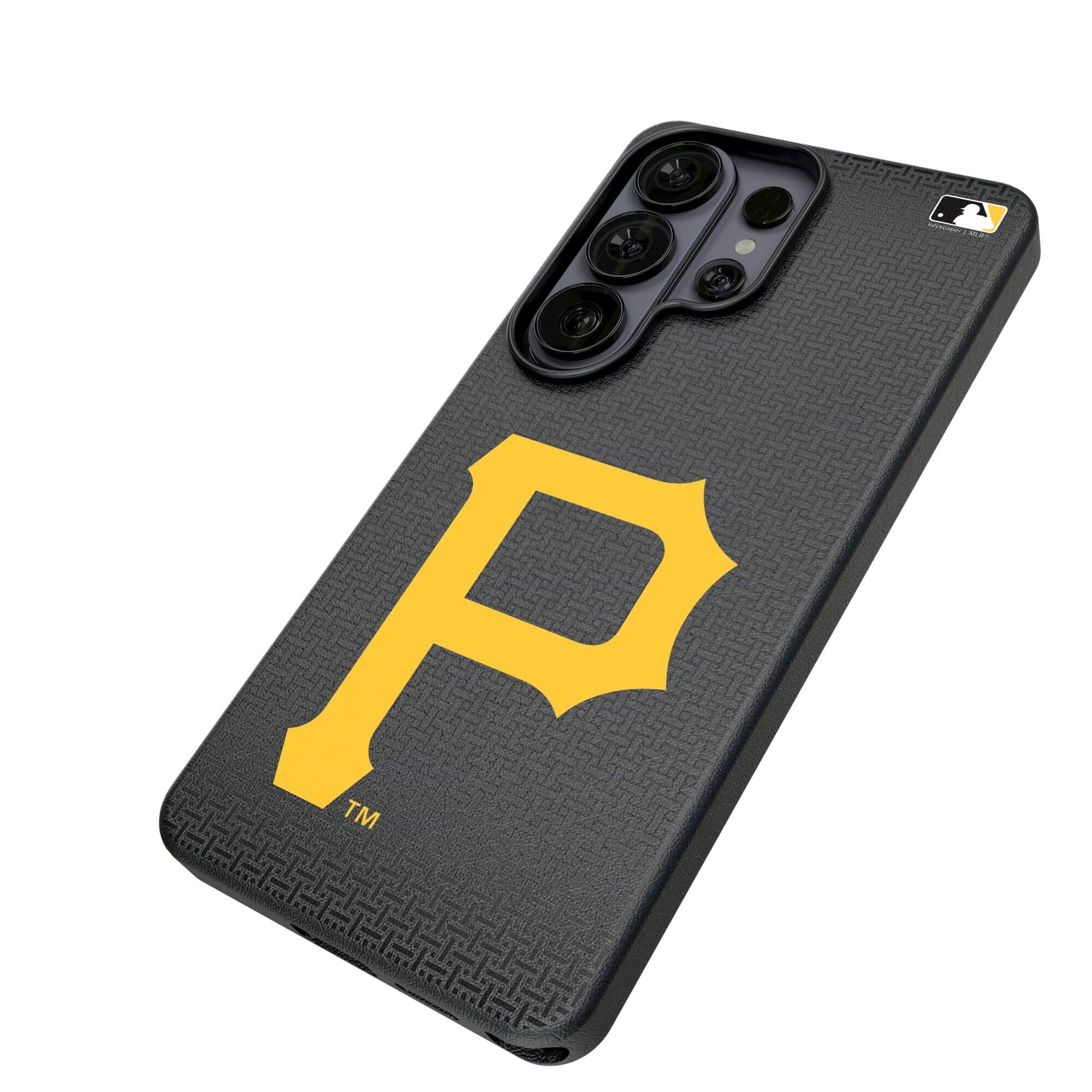 Alt View 1. Keyscaper - Pittsburgh Pirates Linen Galaxy Magnetic Bump Case - S25 Ultra - Black.