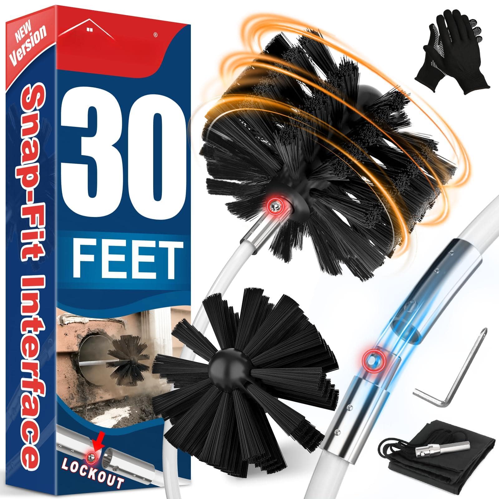 JETRANSPORT - 40 Feet Dryer Vent Cleaner Kit/lint Remover/upgraded Flexible Quick-snap Brush*2 With Drill - 30Feet