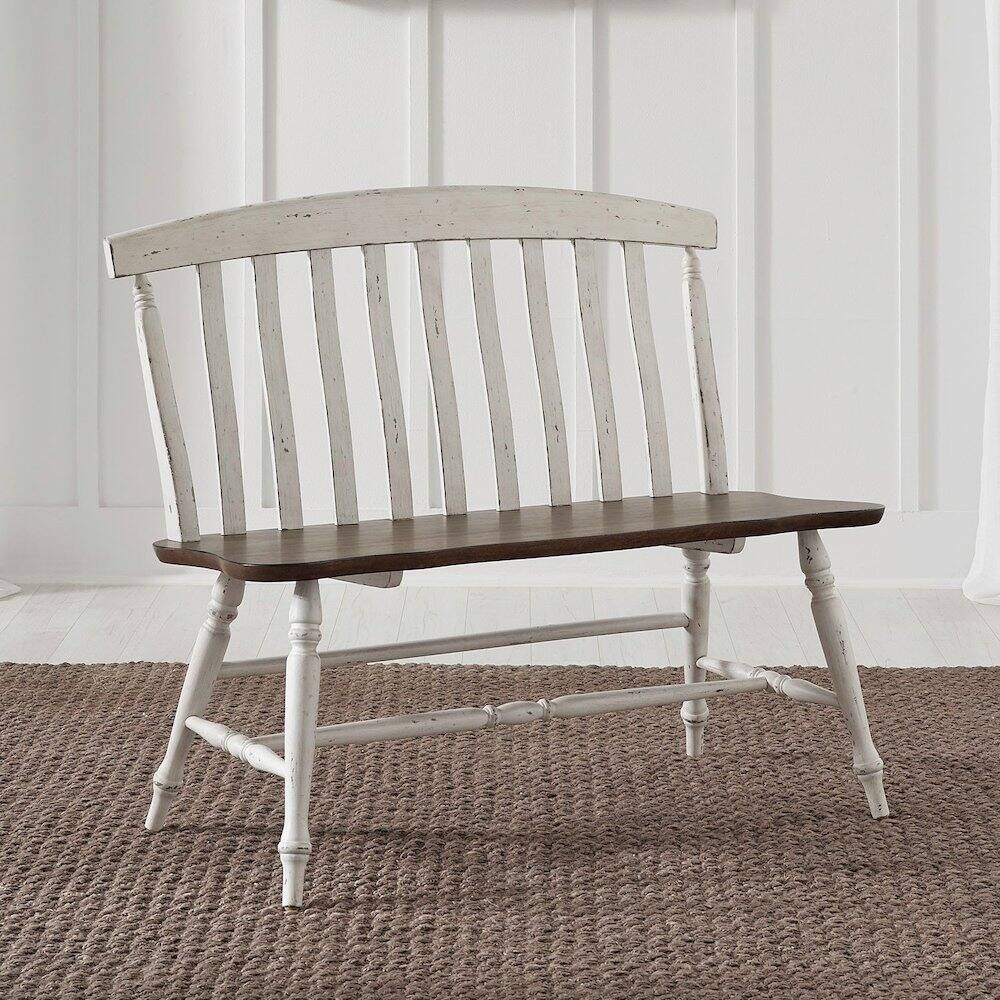 Alt View 4. Liberty Furniture Industries - Al Fresco Slat Back Bench for Dining Room - Graphite & Whitestone - Graphite & Whitestone.