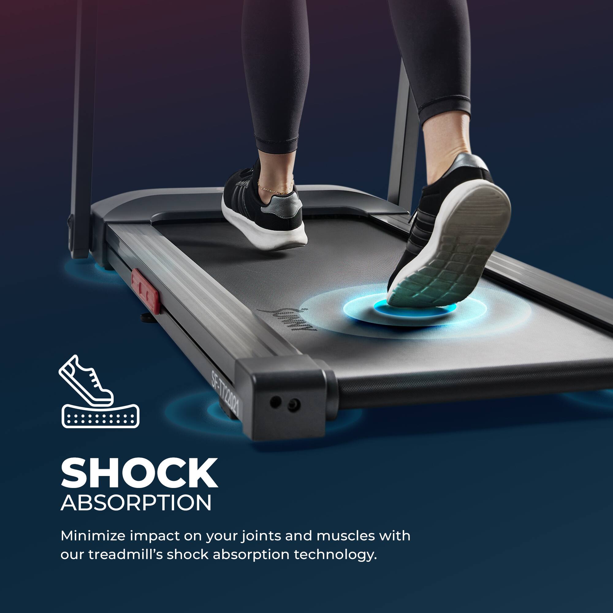 SHOCK ABSORPTION
Minimize impact on your joints and muscles with our treadmill's shock absorption technology.