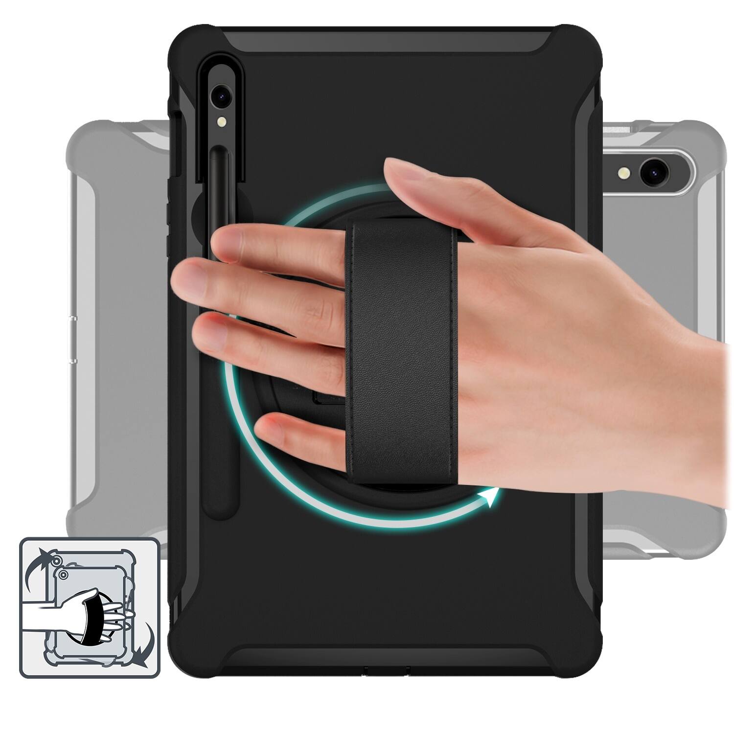 Alt View 15. SaharaCase - Raider Series Hand Strap Case for Samsung Galaxy Tab S10 Lite (2025), Tab S10 FE, Tab S8, Tab S9, and Tab S9 FE - Black.