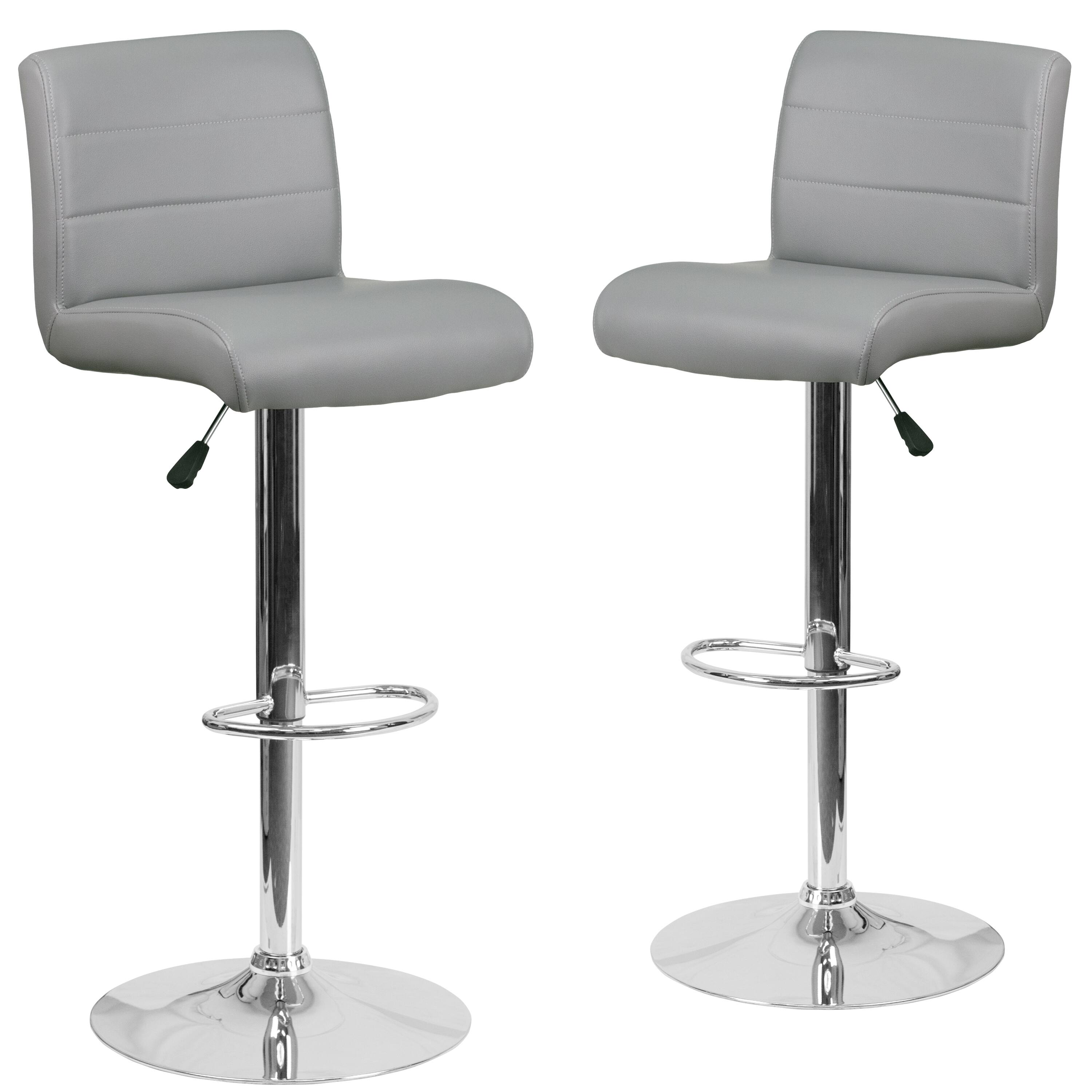Alt View 1. Emma + Oliver - 2 Pack Contemporary Vinyl Adjustable Height Barstool with Rolled Seat and Chrome Base - Gray.