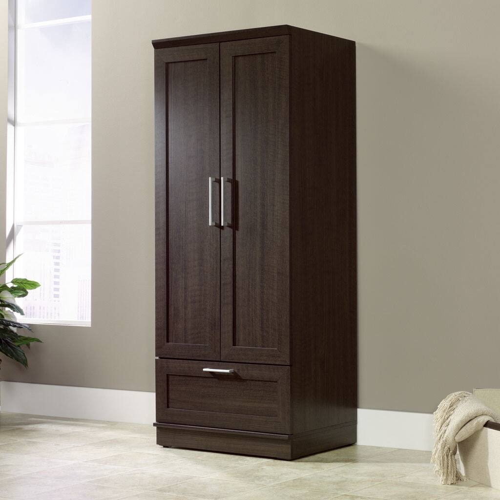 Angle. Hivvago - Dark Brown Wood Wardrobe Cabinet Armoire with Garment Rod - Dark Brown.