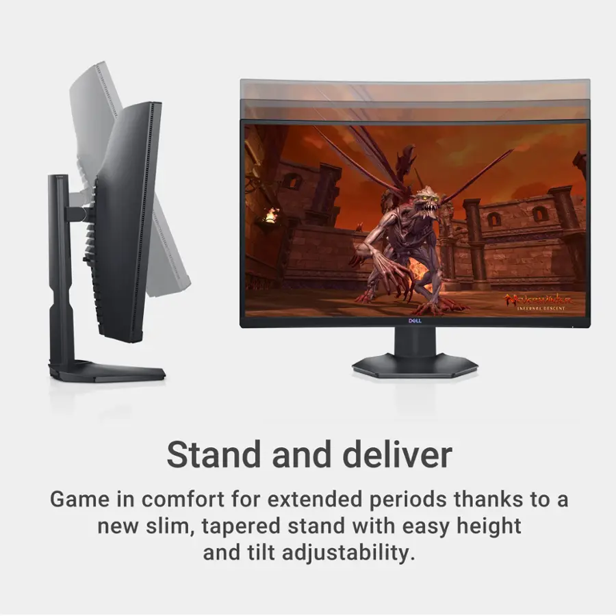 Stand and deliver Game in comfort for extended periods thanks to a new slim, tapered stand with easy height and tilt adjustability.