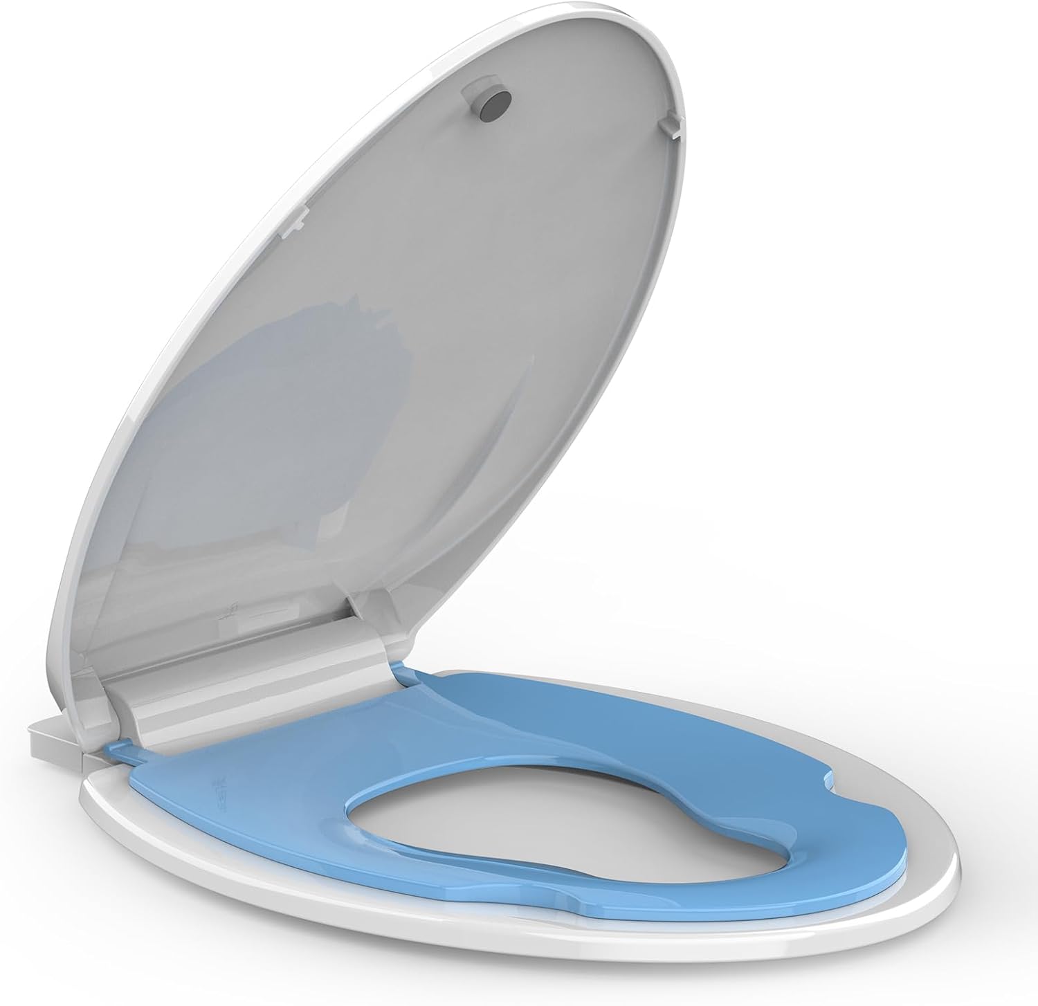 Alt View 1. Jojoka - 19inch Blue Elongated Toilet Seat with Built-in Toddler, Slow Close, Child & Adult, Potty Training, Bottom Fixing - Blue.