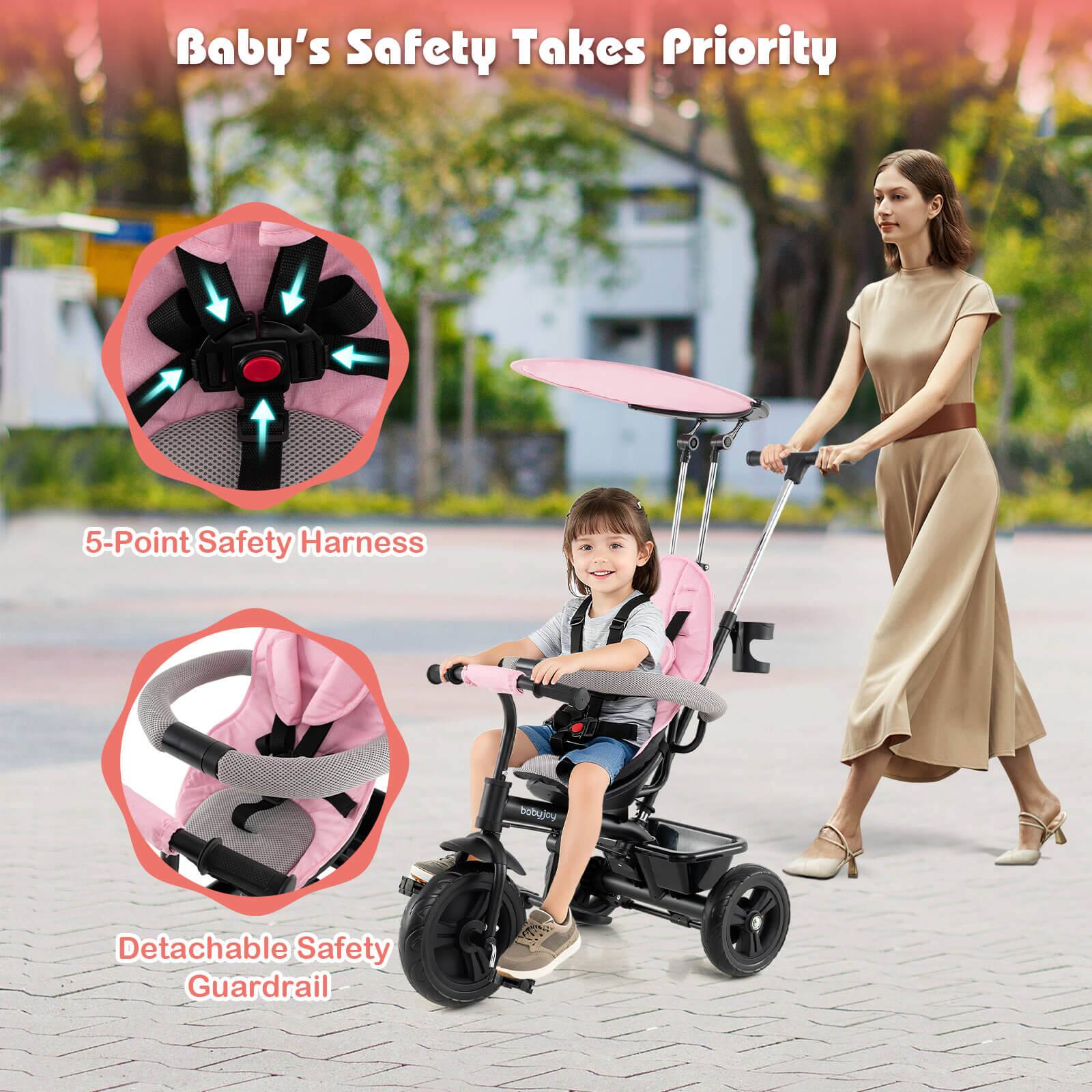 Baby's Safety Takes Priority

5-Point Safety Harness

Detachable Safety Guardrail