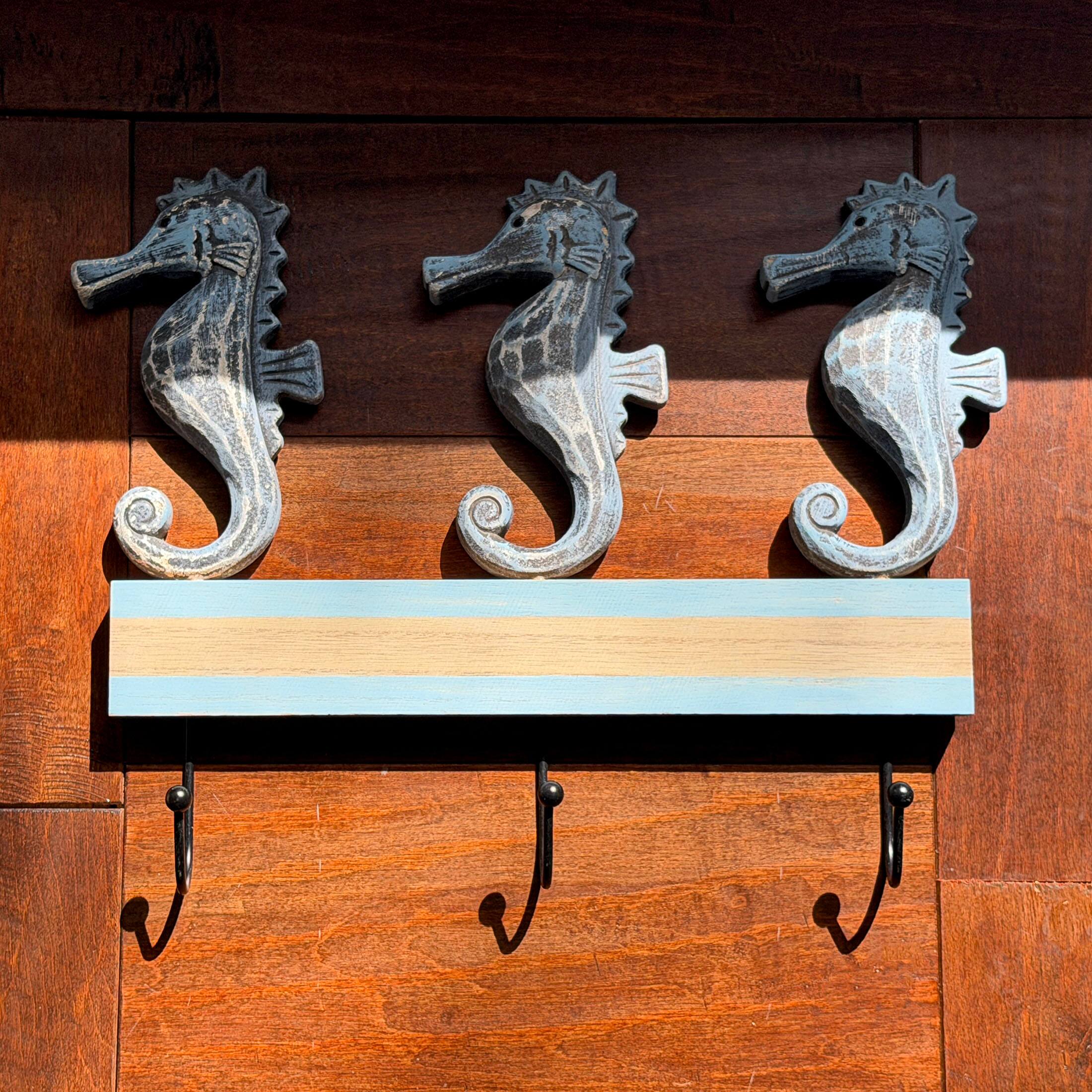 Alt View 6. Things2Die4 - Things2die4 Blue Distressed Seahorse Decorative Wall Hooks Rack, 11 Inch - Blue.