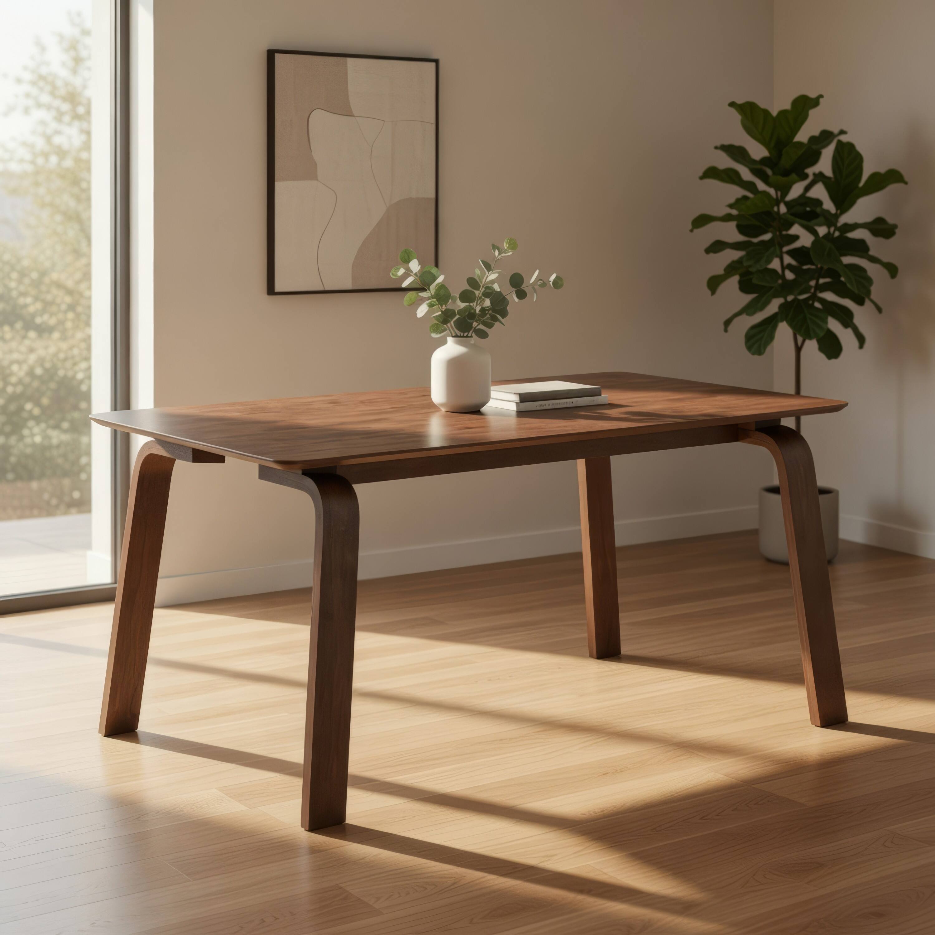 Alt View 6. Manhattan Lane - Kinni Dining Table, Walnut Brown Wood, Bent Legs, Rectangular 63 Inch - Walnut Brown.