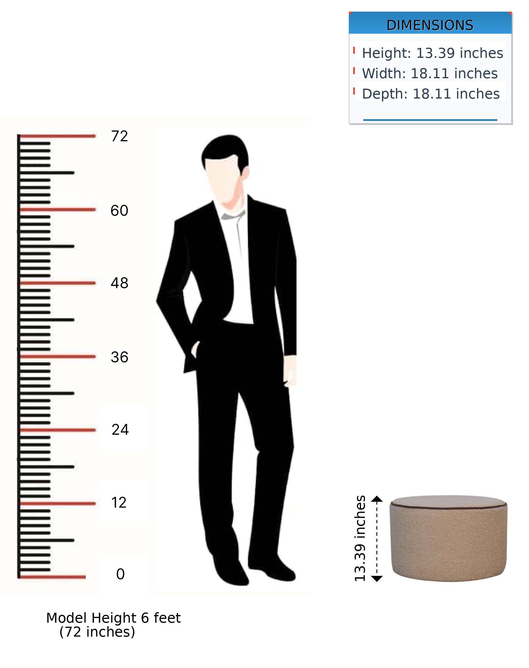 DIMENSIONS  
Height: 13.39 inches  
Width: 18.11 inches  
Depth: 18.11 inches  

Model Height 6 feet (72 inches)