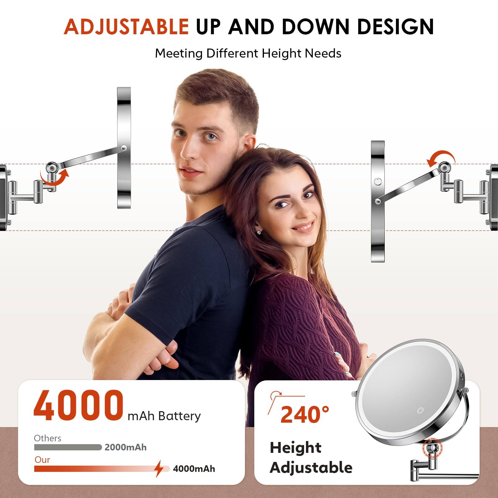 ADJUSTABLE UP AND DOWN DESIGN  
Meeting Different Height Needs  

4000 mAh Battery  
Others: 2000mAh  
Our: 4000mAh  

240° Height Adjustable