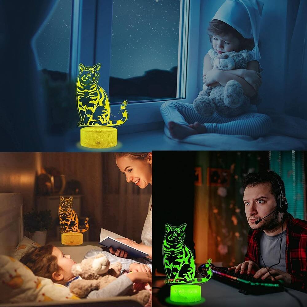 Alt View 1. Schertz - Cute Kitty 3D Night Light – 16 Colors, Remote Control & Timer for Kids’ Room.