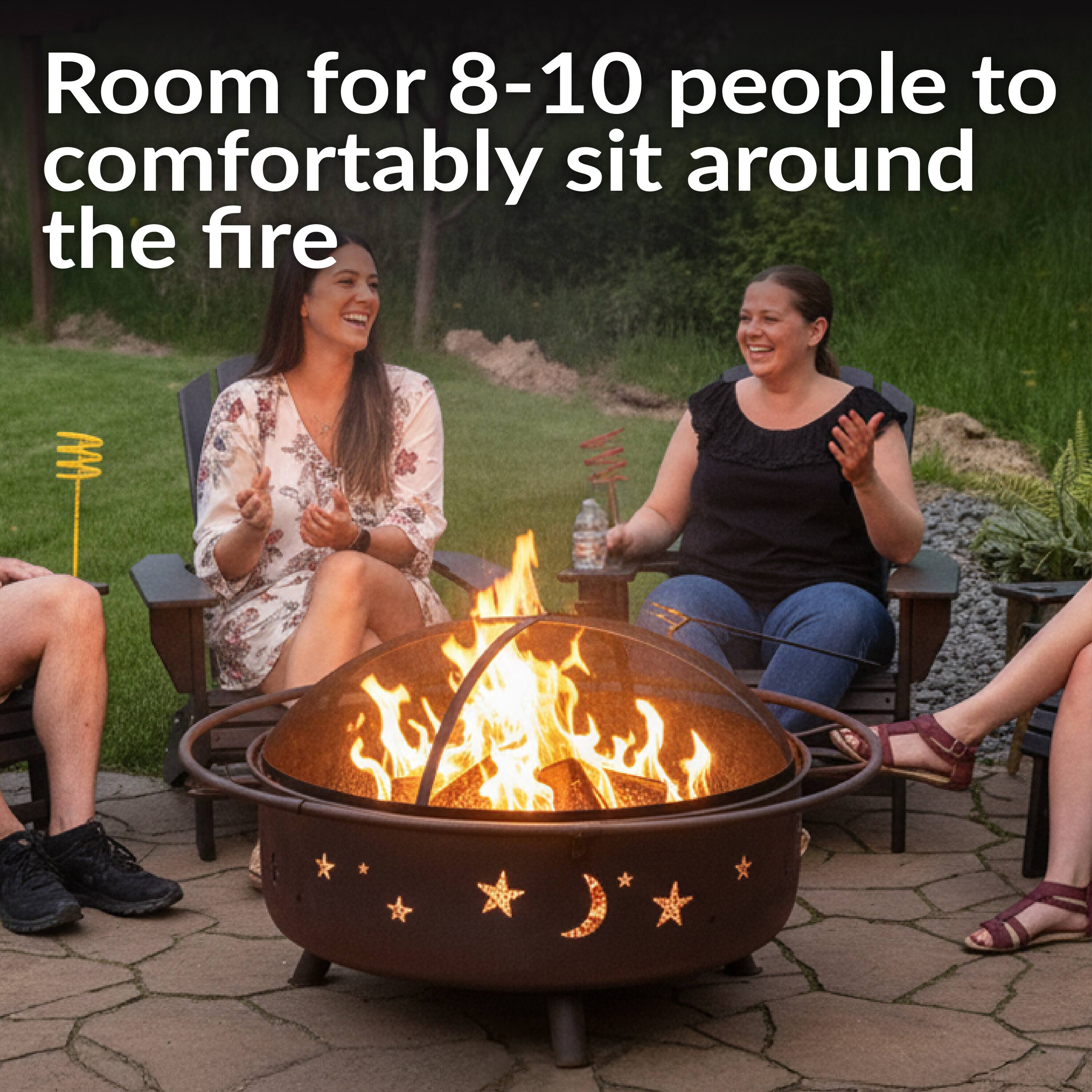 Room for 8-10 people to comfortably sit around the fire