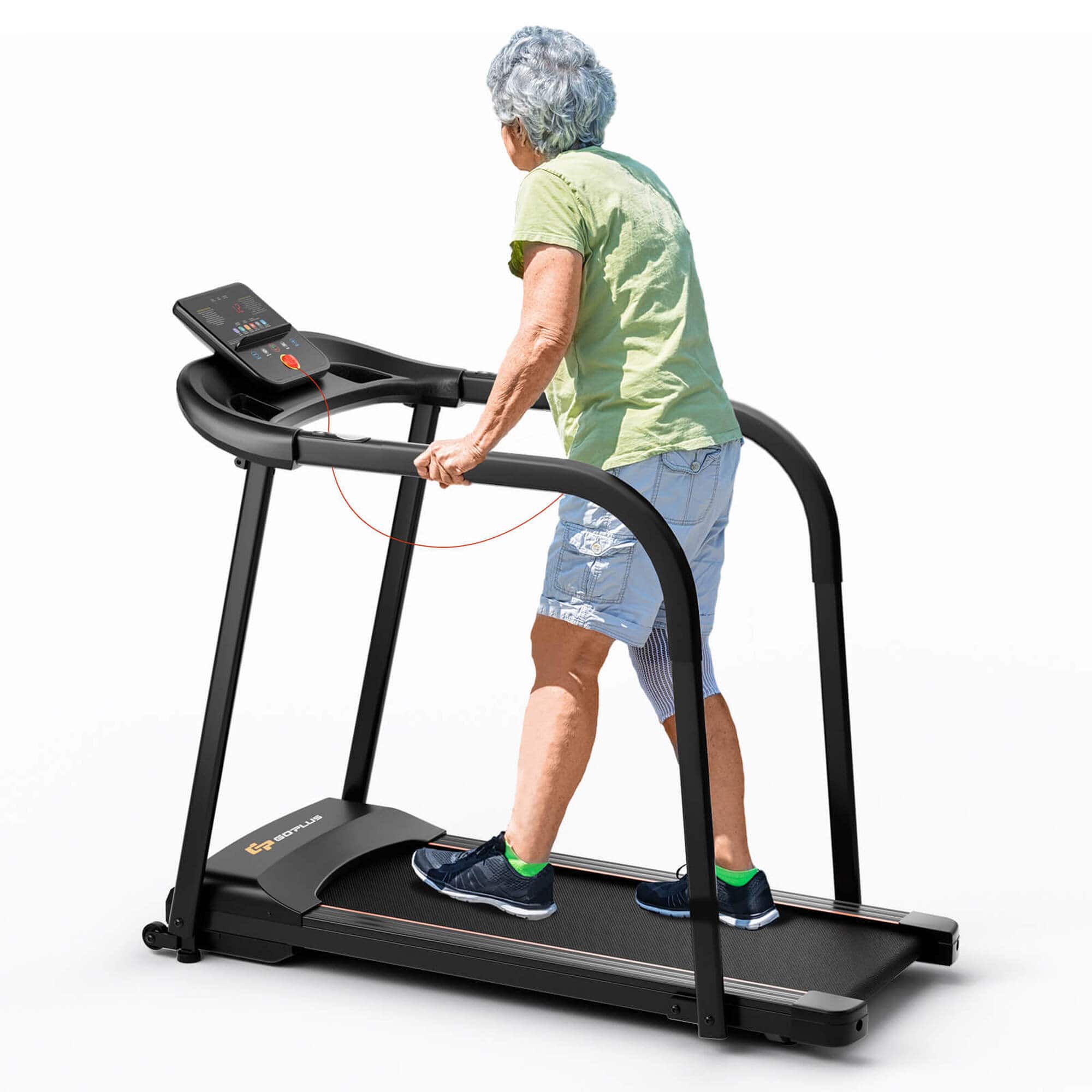 Costway - 2.5 HP Walking Treadmill with Long Handrails for Seniors Pulse Sensors LED Display - Black