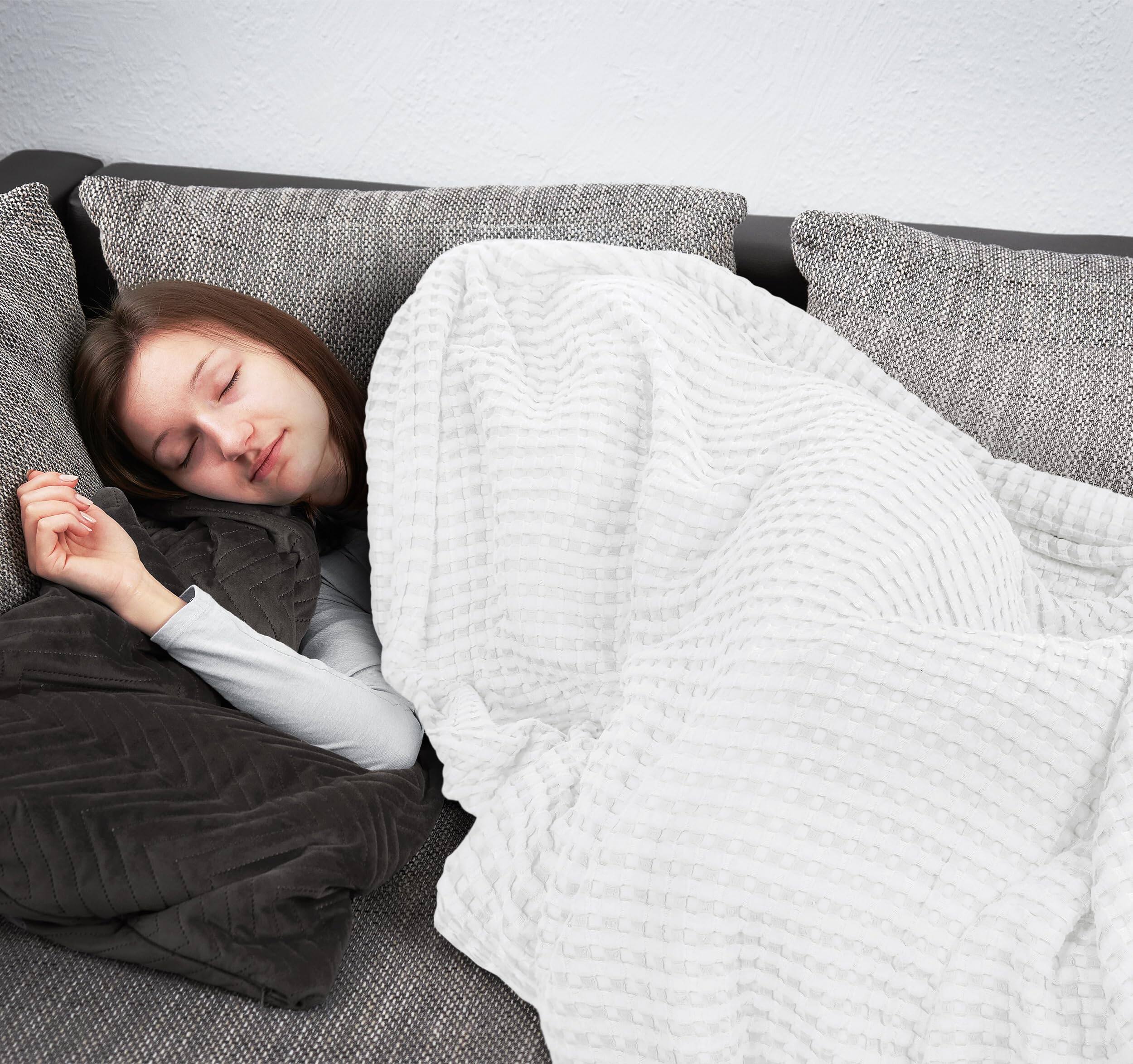 Alt View 8. NICHOLAS KLEIN - Cotton Waffle Blanket 300 Gsm [queen 90x90 Inch] Soft Lightweight Breathable Bed For All Season - Cool Grey Full 1.