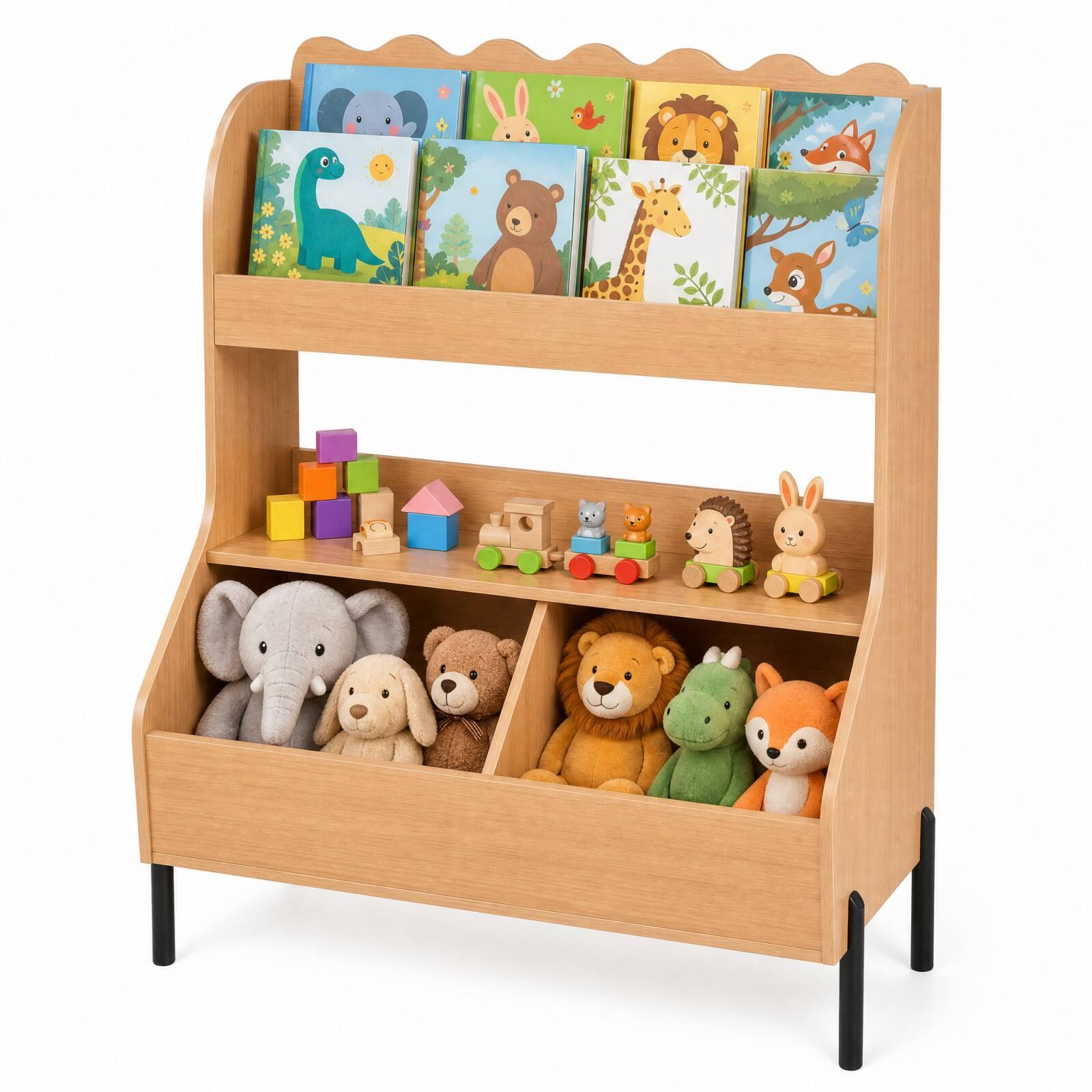 Alt View 1. Costway - Costway Kids Wooden Toy Storage Organizer Bookcase with 2 Bins Open Shelf - Natural.