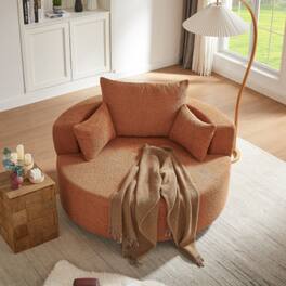 LUCKY ONE - 360° Swivel Round Barrel Accent Chair w/ 3 Removable Pillows Deep Seat Chenille - Red