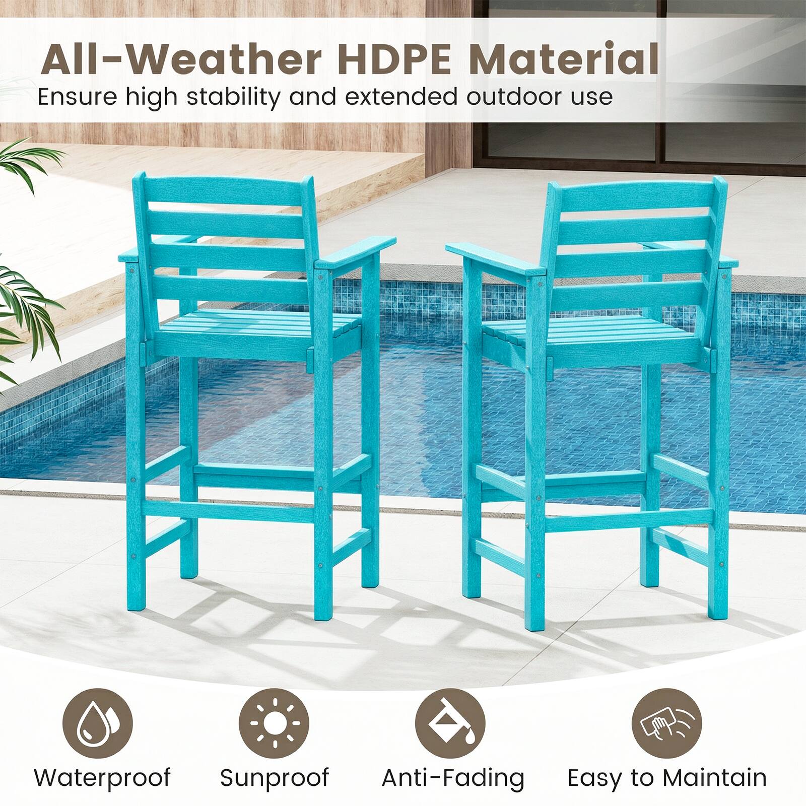 All-Weather HDPE Material  
Ensure high stability and extended outdoor use  

Waterproof  
Sunproof  
Anti-Fading  
Easy to Maintain