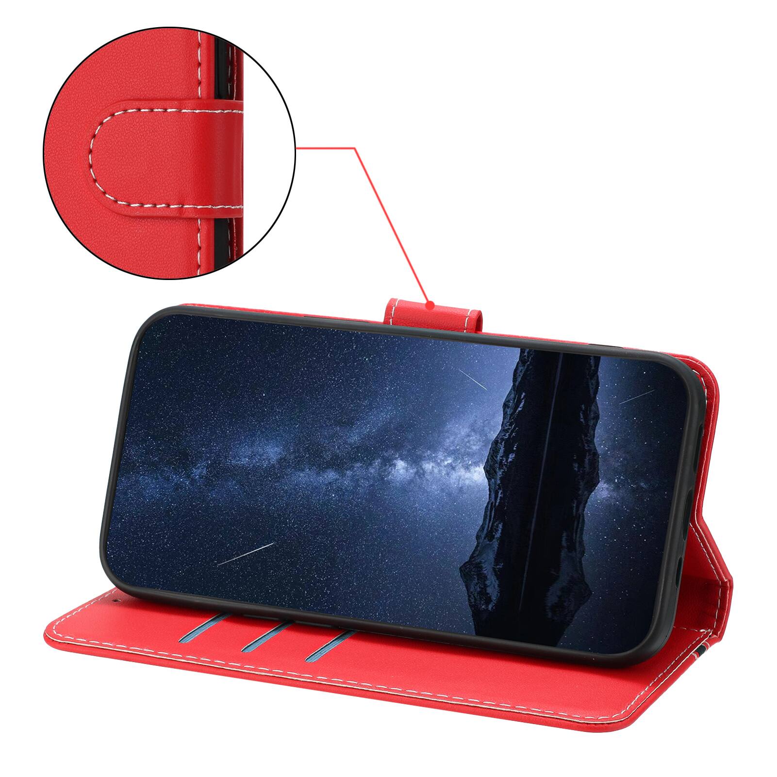 Alt View 2. Dteck - Slim Card Holder Case for Apple iPhone 16,PU Leather Magnetic Closure Shockproof TPU Inner Flip Wallet Cover - Red.