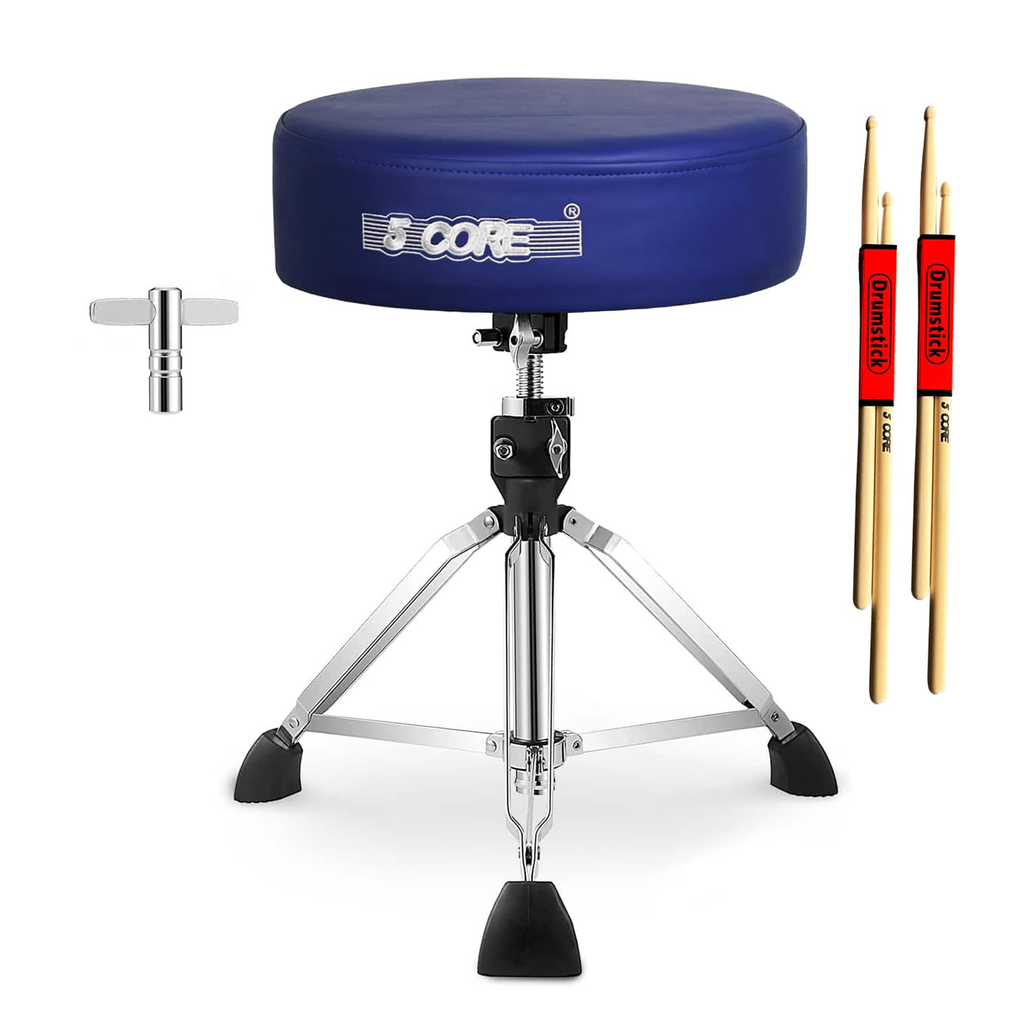5 CORE - Drum Throne 4" Thick Padded Guitar Stool 441Lb Capacity 20-26” Adjustable Drummer Chair - Blue