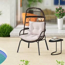 Costway - Patio Wicker Rattan Egg Chair with Seat & Back Cushions Metal Indoor Outdoor - Brown