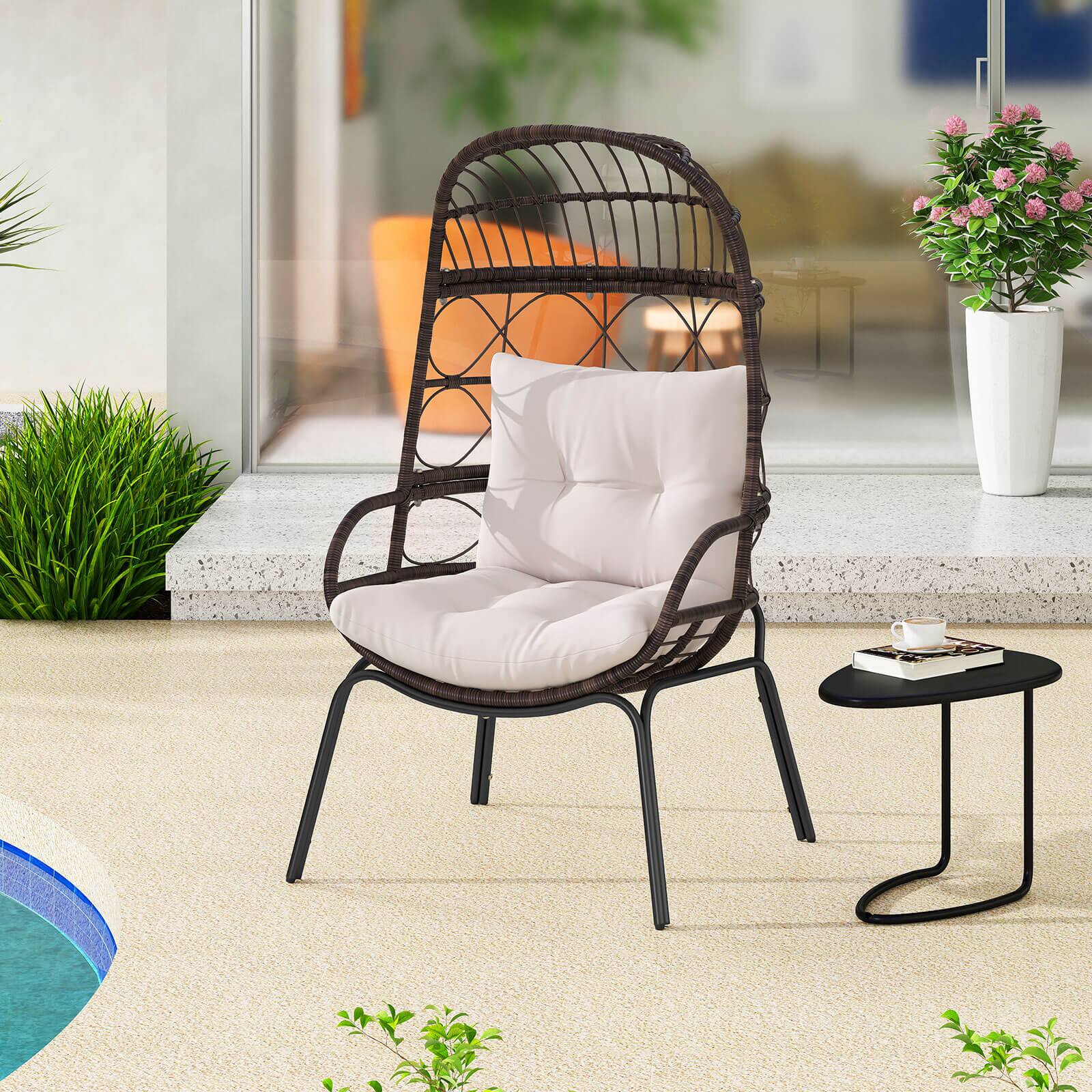 Alt View 1. Costway - Costway Patio Wicker Rattan Egg Chair with Seat & Back Cushions Metal Indoor Outdoor - Brown.