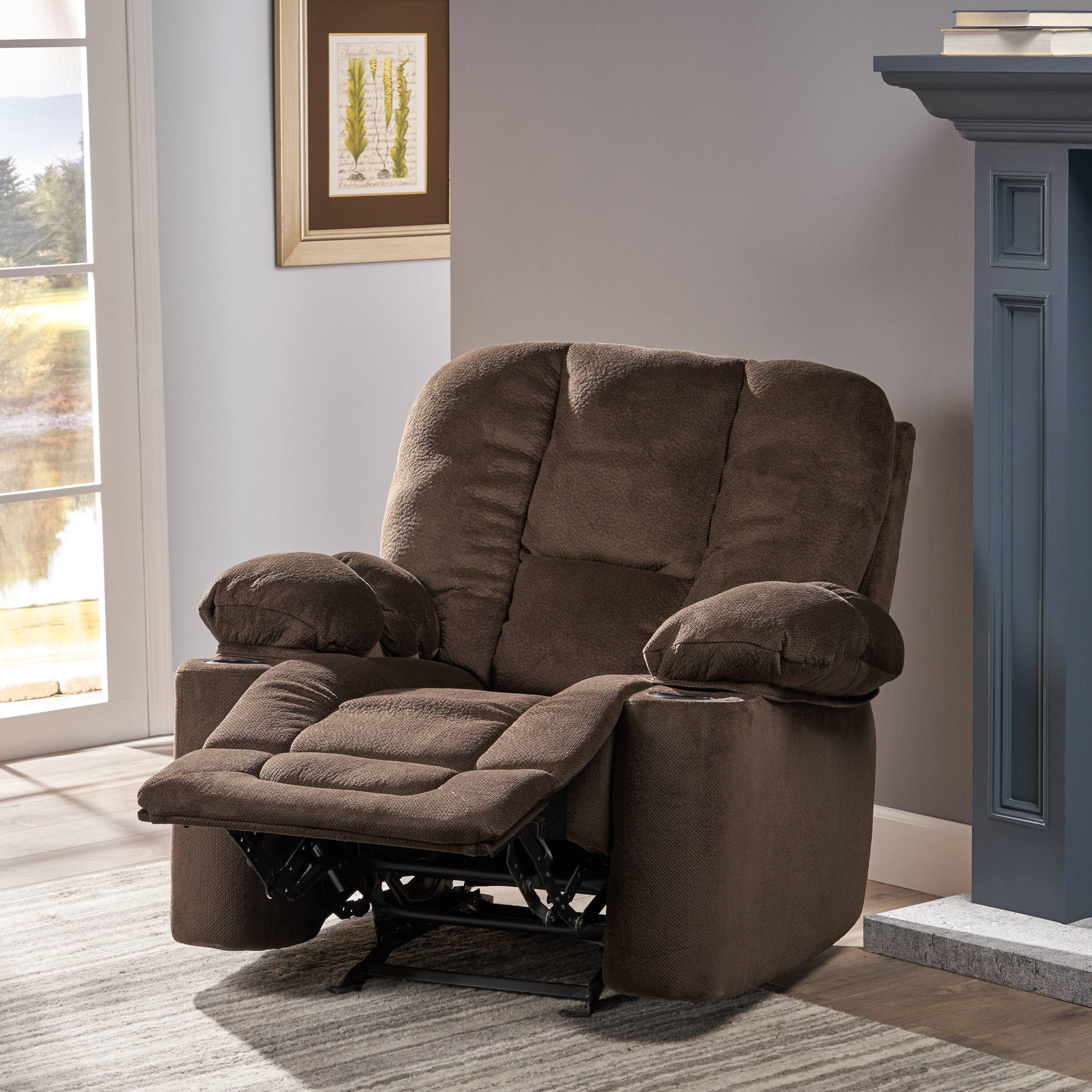 Left. TinyHomie - Luxurious Manual Recliner Chair in Chocolate with Skin Friendly Fabric and Dual Cup Holders - white.