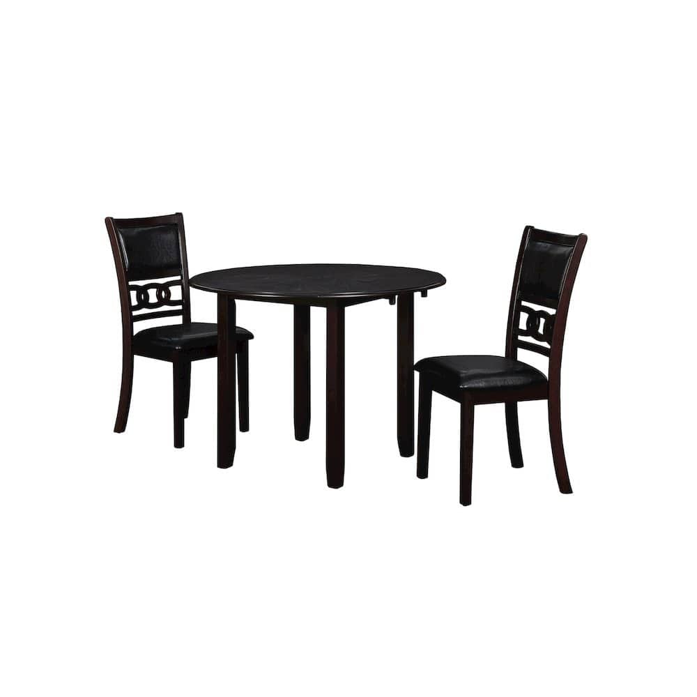 FurniFact - Drop Leaf Table and Chairs Set, Compact Round Dining Table with 2 Chairs - Brown