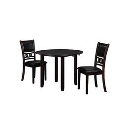 FurniFact - Drop Leaf Table and Chairs Set, Compact Round Dining Table with 2 Chairs - Brown