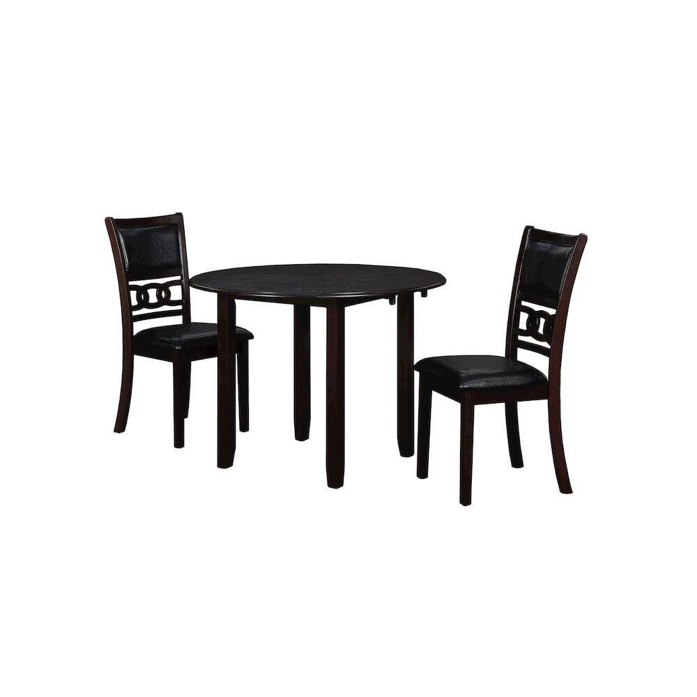 Front. FurniFact - Brown Drop Leaf Table and Chairs Set, Compact Round Dining Table with 2 Chairs - Brown.