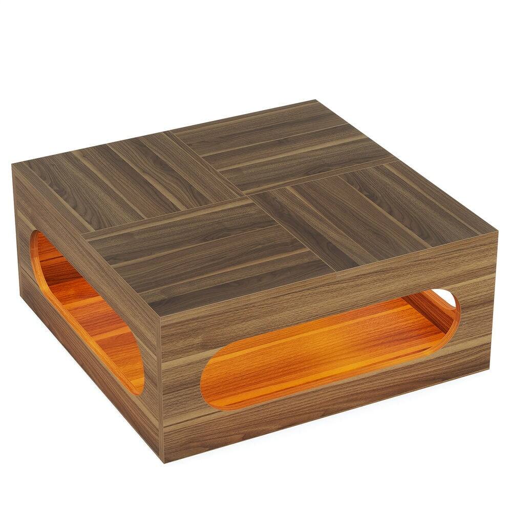 Angle. Kadyn - Kadyn Center Coffee Table, Living Room Table,2-Tier Coffee Table, Wood Square Center Tea Table with LED Strip Light - Brown.