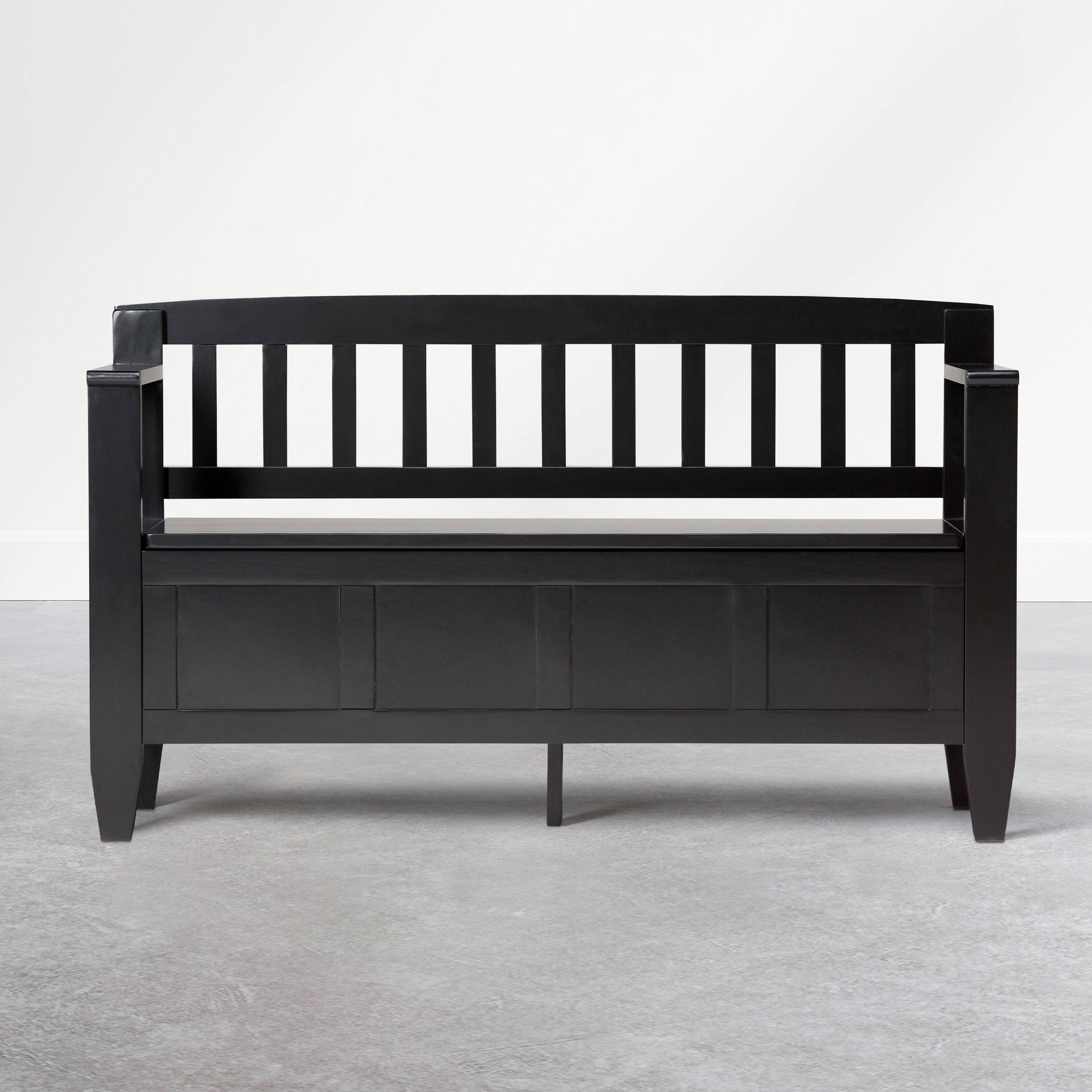 Back. Simpli Home - Brooklyn 48 inch Wide Solid Wood Entryway Storage Bench, Deep Black - Deep Black.