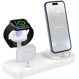 RISOKEYS - 3-in-1 Wireless Charger for Apple Devices - Watch Wireless Charging Base, Power Adapter for Phones and Earphones - White