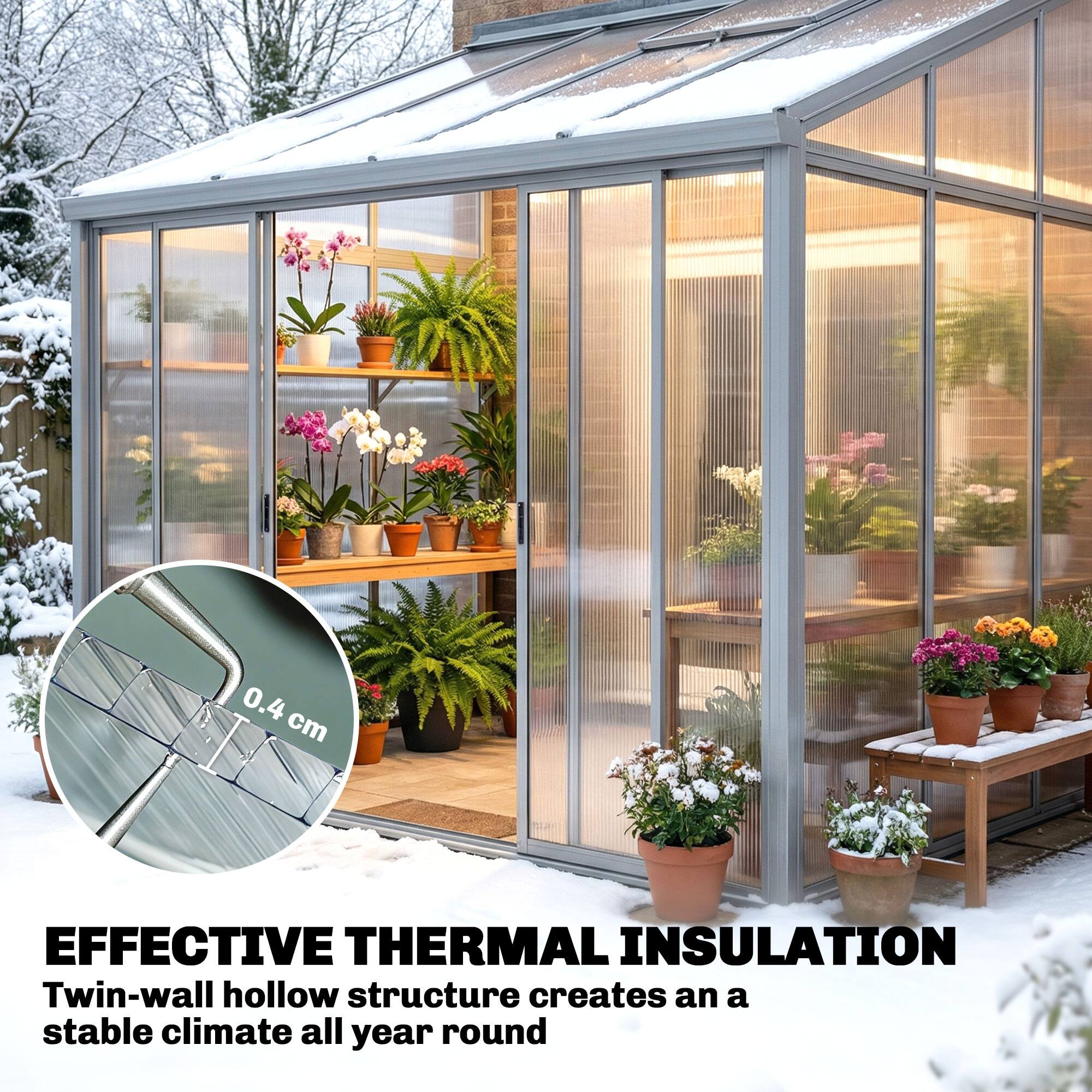 0.4 cm  
0.4 cm  
EFFECTIVE THERMAL INSULATION  
Twin-wall hollow structure creates an a stable climate all year round
