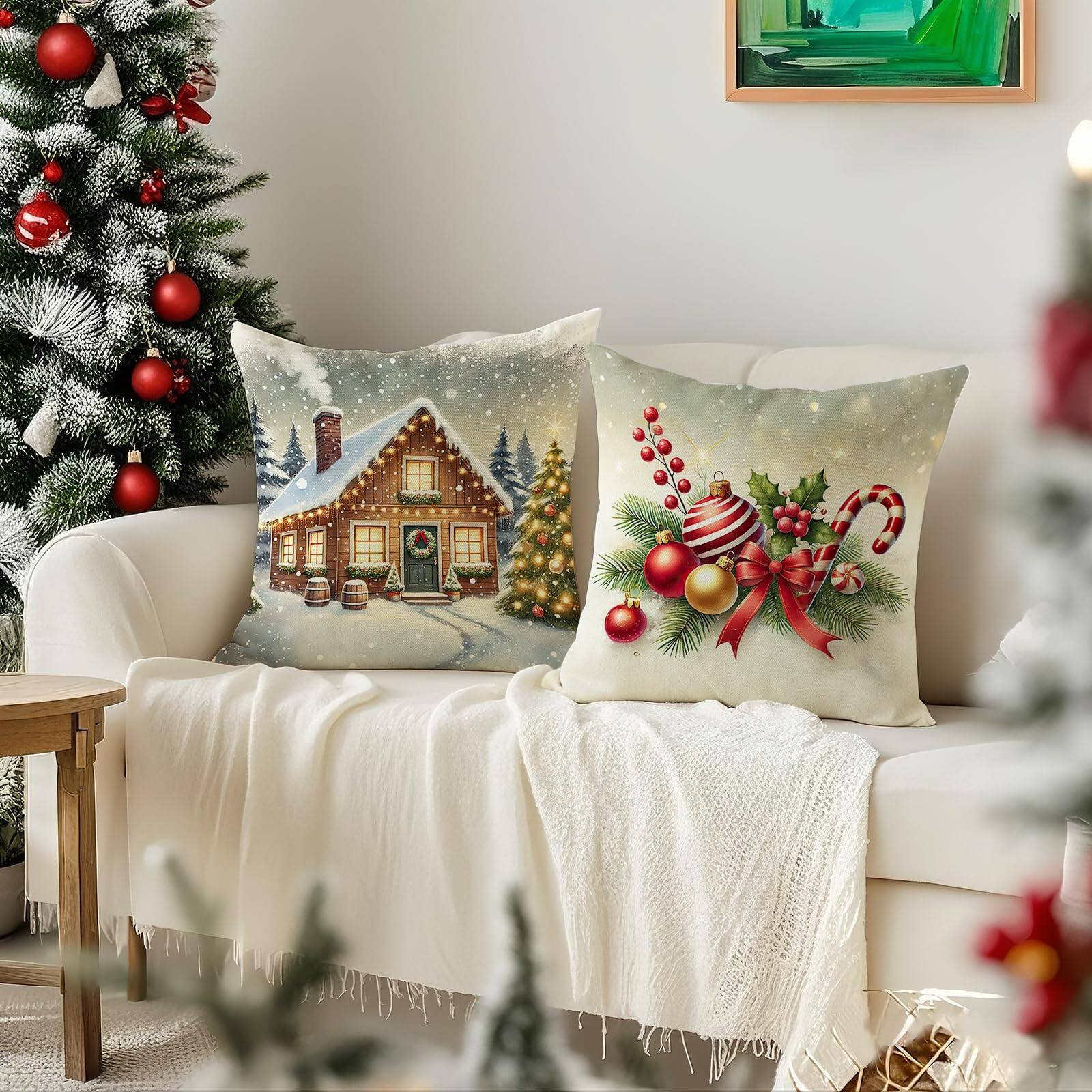Alt View 1. Stylel Star - Christmas Pillow Covers 18x18 inch Set of 4, Holiday Winter Outdoor Vintage Tree Snowflake Xmas Snowman Neutral Farmh... - Christmas2.