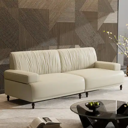Front. luck idea - 86.4" Leather Sofa, Modern Living Room Sofa Combination - Off-white.