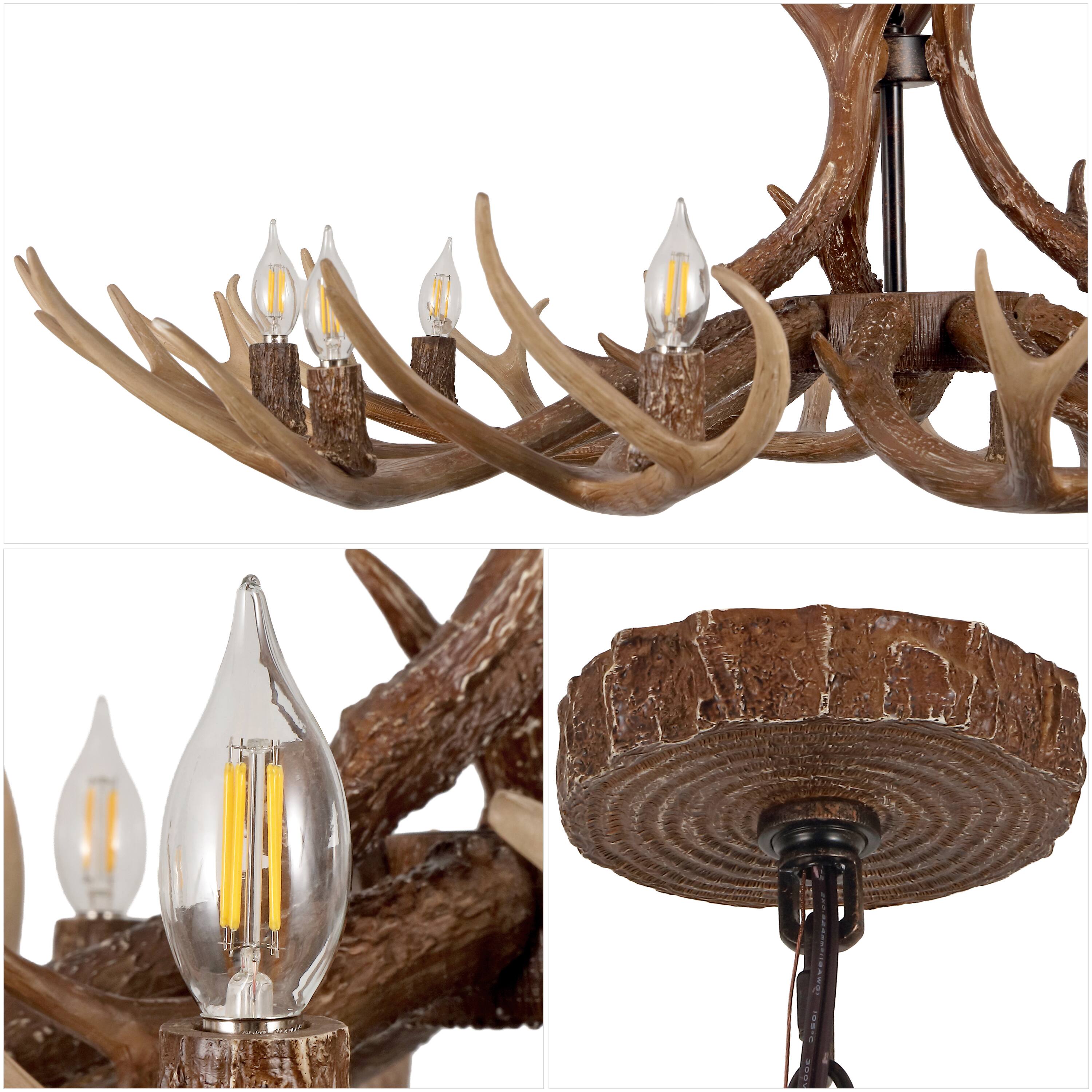 Alt View 4. Jonathan Y - Eldora 49" 10-Light Rustic Farmhouse Adjustable Resin Antler LED Chandelier, Brown - Brown.