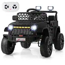 Costway - 12V Kids Ride on Truck Car Battery Powered Toddler Electric Vehicle w/ 3 Speeds - Black