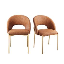Boyel Living - PU Dining Side Chair with Metal Legs(Set of 2) - Brown