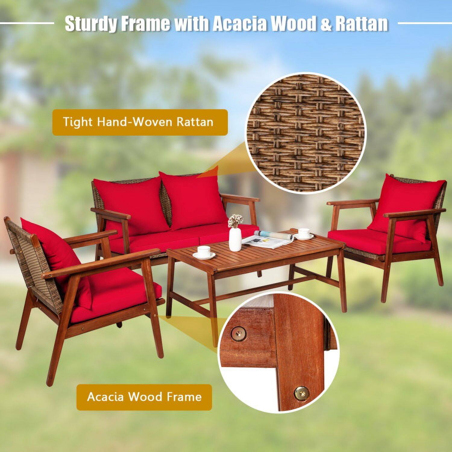 Sturdy Frame with Acacia Wood & Rattan

- Tight Hand-Woven Rattan
- Acacia Wood Frame