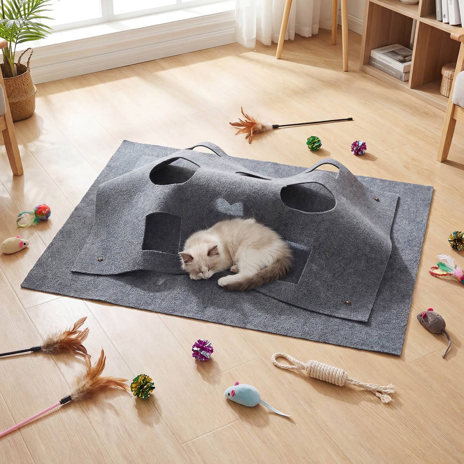 Alt View 4. Costway - Costway 48" x 36" Interactive Foldable Cat Tunnel with 8 Funny Cat Holes, Pet Accessory - Gray.