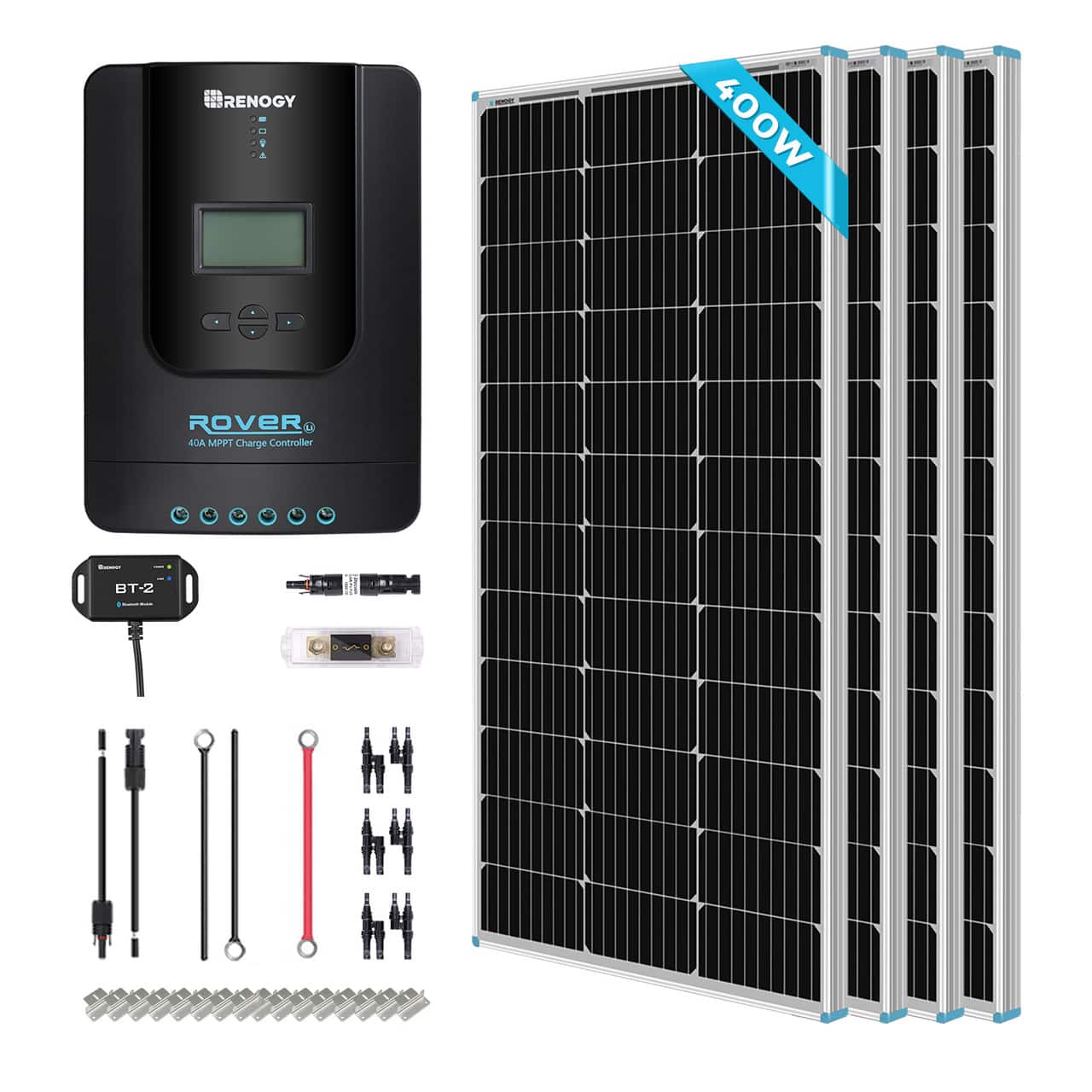 Renogy - 400 Watt Monocrystalline Solar Kit w/ 4 Pcs 100W Solar Panel and 40A MPPT Charge Controller - Black - Front_Zoom