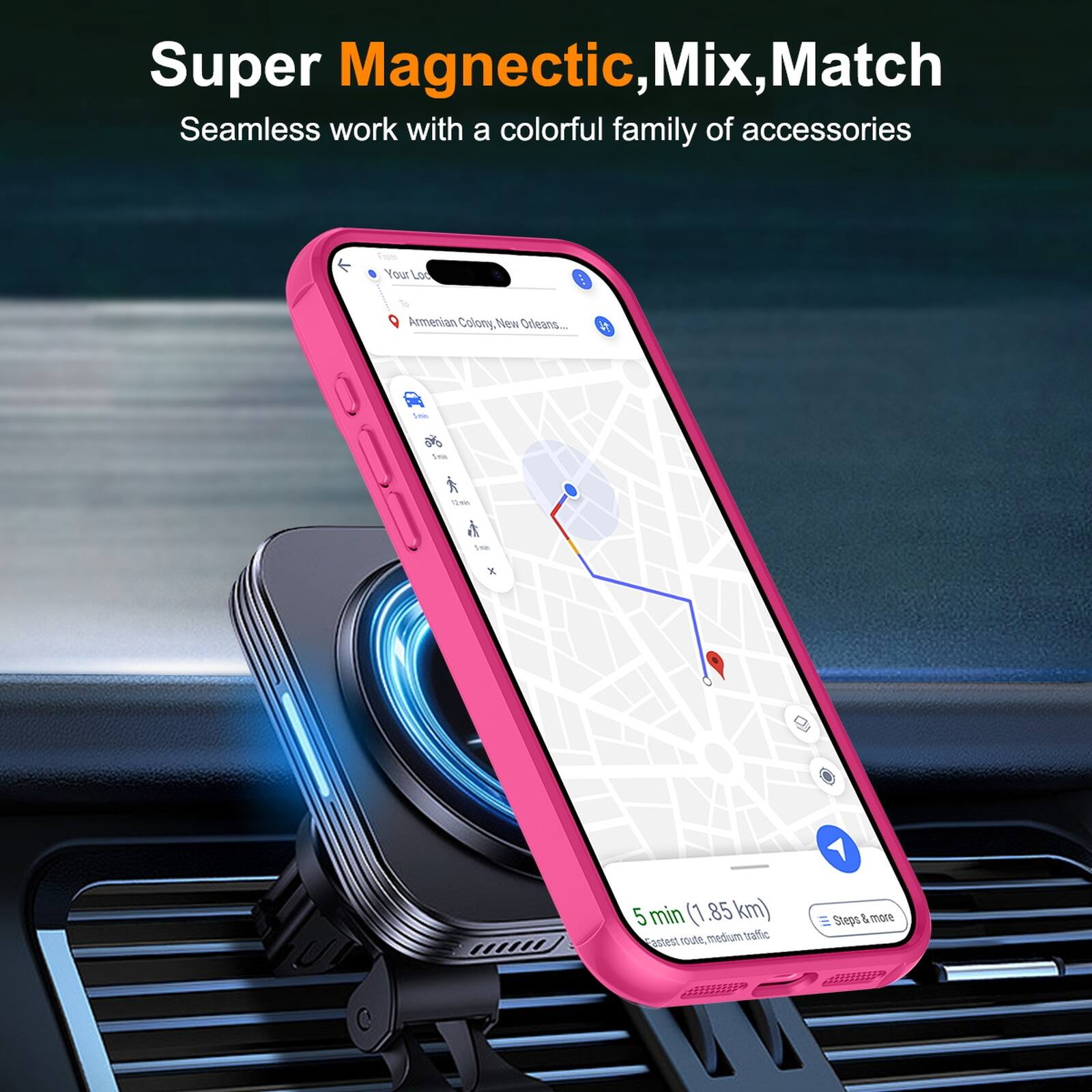 Super Magnetic, Mix, Match  
Seamless work with a colorful family of accessories  

From Your Location  
Armenian Colony, New Orleans...  

12th Stite Vela  

5 min (1.85 km) route, medium traffic Fastest  
Steps & more