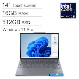 Lenovo - ThinkPad T14 Gen5 Laptop - 14" FHD+ Touchscreen AI PC - Intel Core Ultra 5 with 16GB Memory - 512GB SSD - Windows 11 Pro - Gray