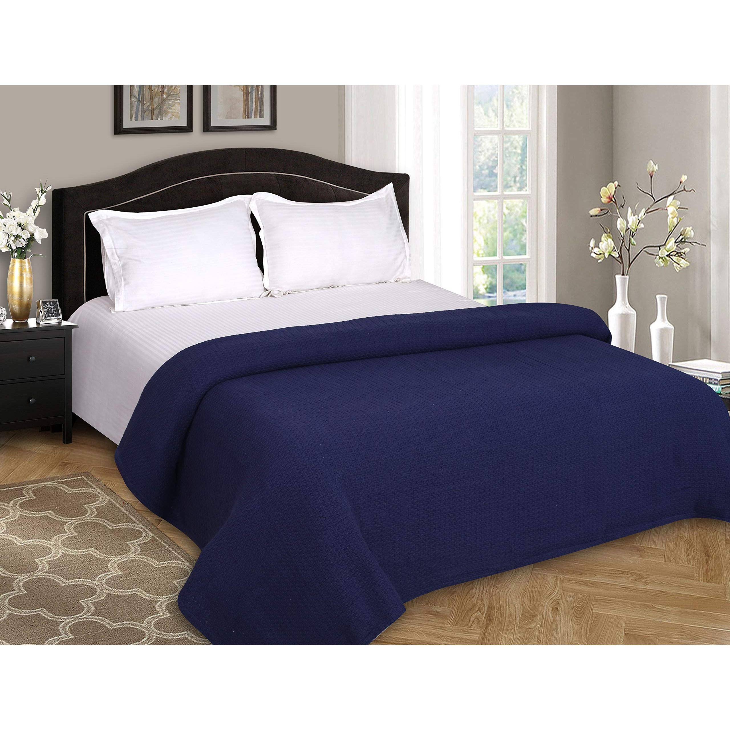 Alt View 3. Dapper Styles - Elvana Home Cotton Bed Blanket Breathable Blankets For Layering Any All Season Navy - Beige-King (102"x90").